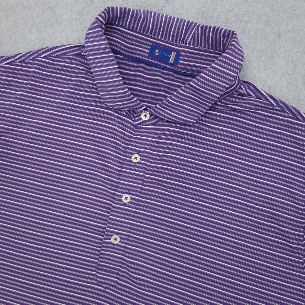 Stitch Polo Golf Shirt Men's XL Purple Striped Polyester‎ Performance Stretch